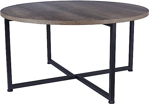 Household Essentials Grey Top Black Frame Ashwood Round Coffee Table, 31.5 x 31.5 | Amazon (US)