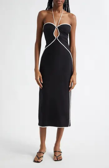 FARM Rio Contrast Detail Center Cutout Linen Blend Midi Dress | Nordstrom | Nordstrom