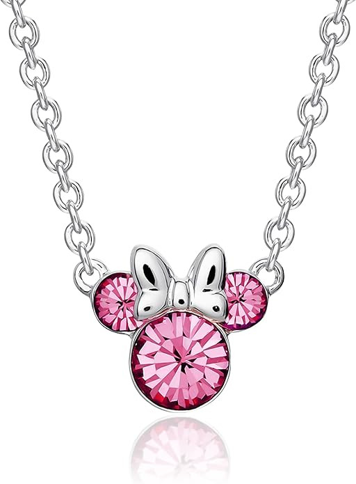 Disney Minnie Mouse Crystal Birthstone Jewelry, Birth Month Pendant Necklace, Silver Plated | Amazon (US)