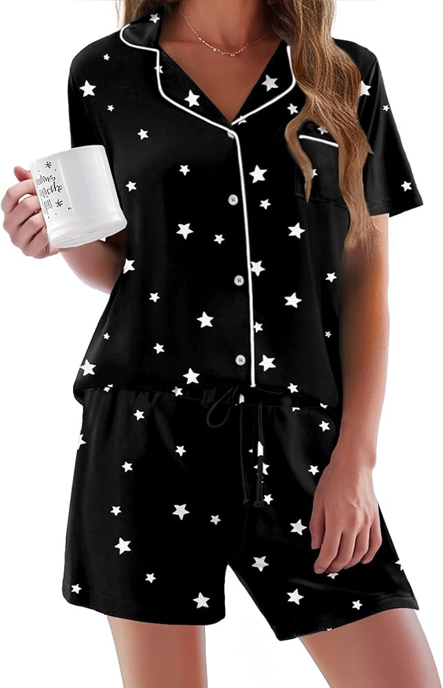 Ekouaer Pajamas Set for Women Short Sleeve Sleepwear Button Down Pjs Soft 2 Piece Lounge Sets | Amazon (US)