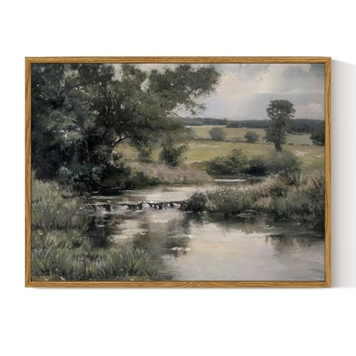 ARPEOTCY Vintage Framed Canvas Wall Art, 12x16 Inch Nature Riverside Painting Artwork, Framed Canvas Wall Art for Living Room Bedroom Gallery, Farmhouse Pictures Home Decor Aesthetic | Amazon (US)