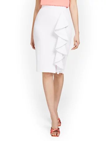 NY & Co Women's Ruffle Pencil Skirt White Size Large Spandex/Cotton | New York & Company