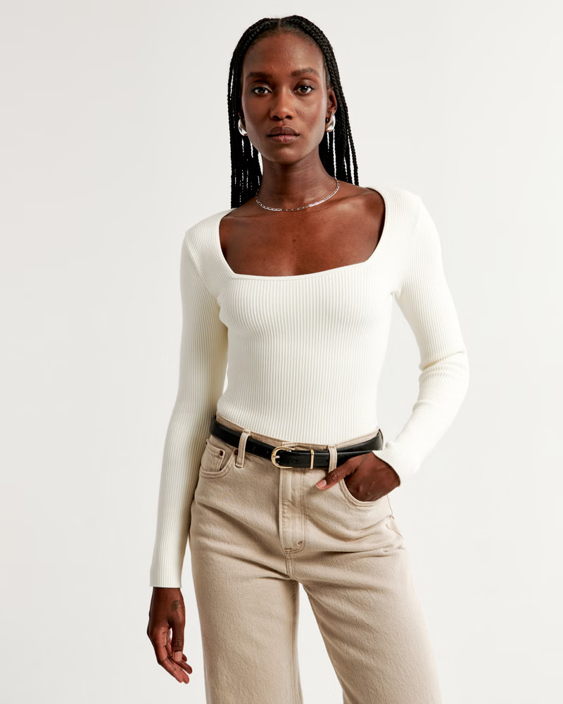 Long-Sleeve Ottoman Squareneck Bodysuit | Abercrombie & Fitch (US)