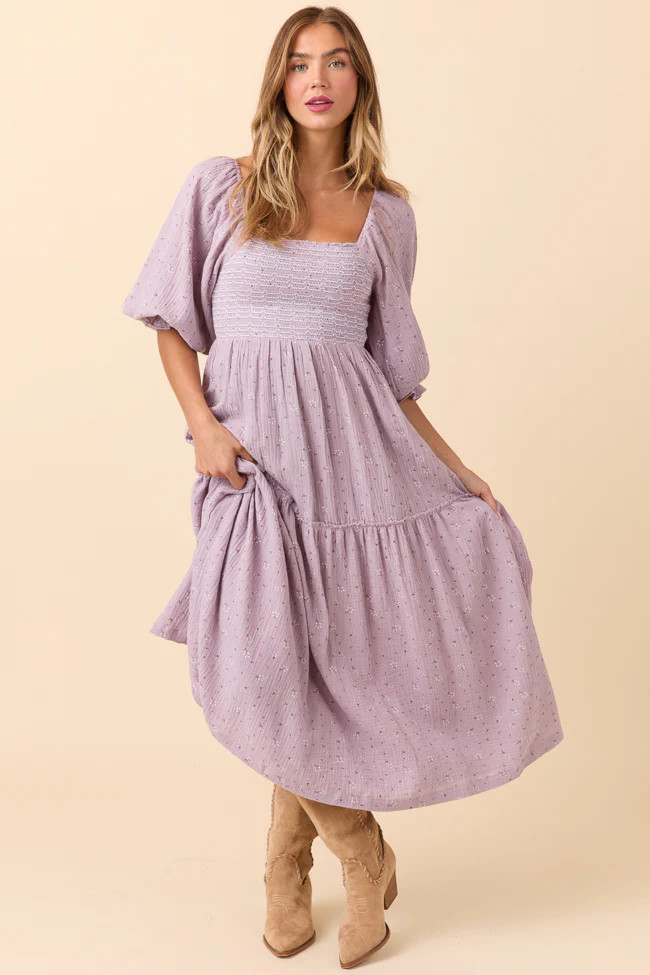 Thalia Lavender Floral Smocked Top Maxi Dress | Pink Lily