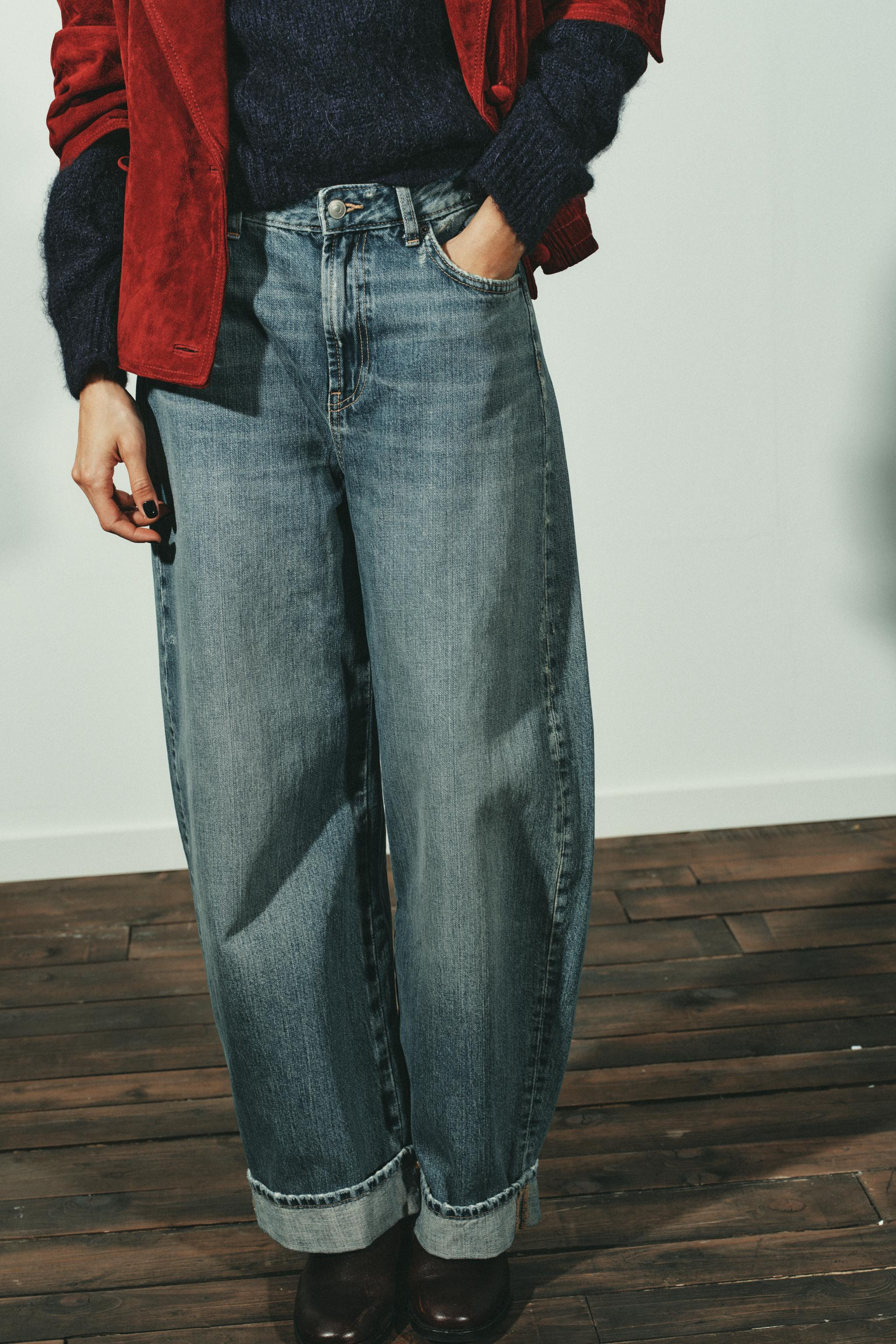 TRF MID-WAIST BAGGY FOLDED JEANS | Zara UK