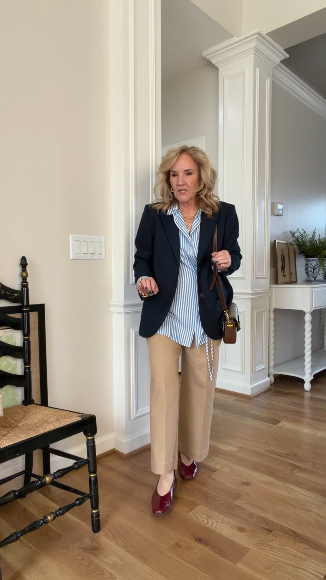 Update your office outfits with these classic pieces but in updated on trend silhouettes

Blouse size medium 
Khakis size 8 
Navy blazer 10 petite 
Cashmere cardigan size medium also linking a couple cotton cardigans 
Merlot flats true to size 
Gucci bag. I’ll link a few great bag options too  

#LTKSaleAlert #LTKWorkwear #LTKOver40