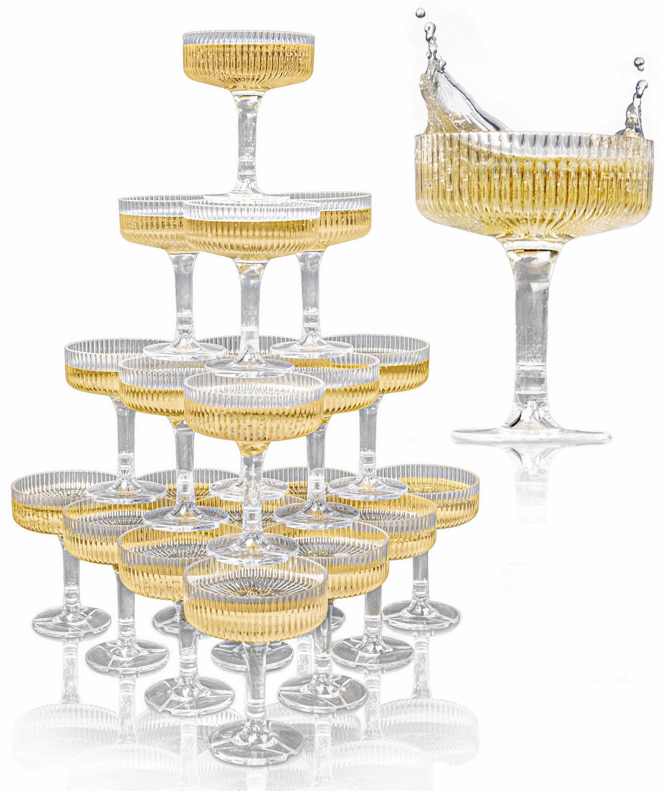 ACRYLIC Champagne Tower - 7oz. Set of 21 Champagne Flutes Plastic - For Weddings & Parties - Plastic Coupe Glasses - Clear | Amazon (US)