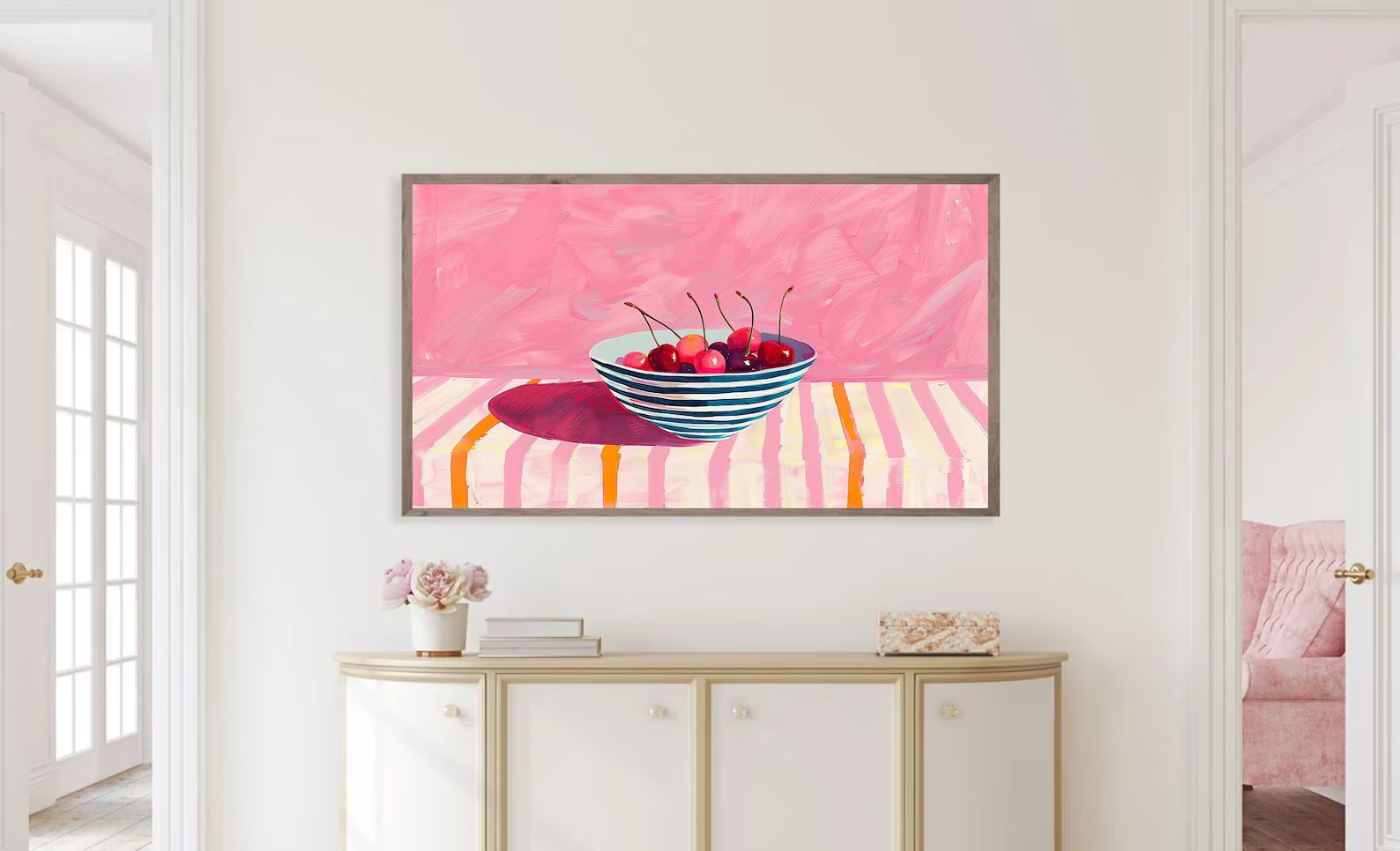 Frame TV Art Colorful Cherry Digital Download for Tv Trendy Still Life Spring or Summer Pink Fram... | Etsy (US)