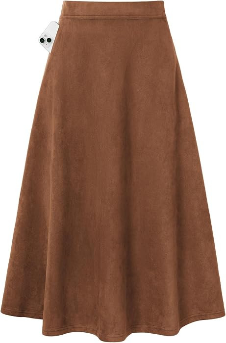 Kate Kasin Women Suede Midi Skirt 2026 Fall Winter High Waist A Line Skirts | Amazon (US)