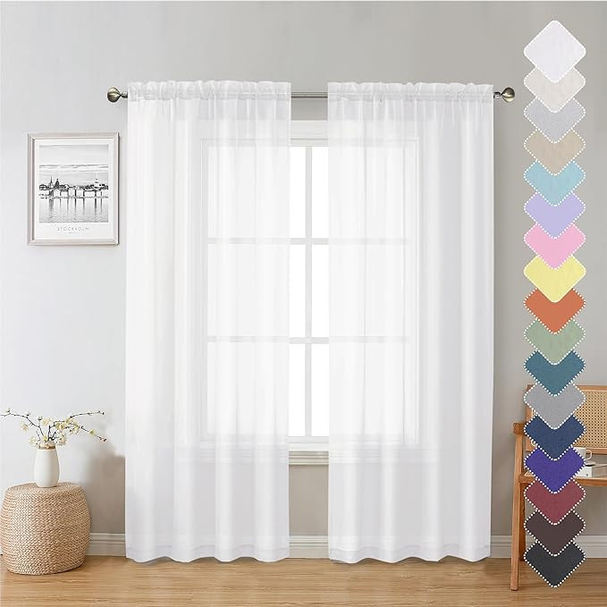 Lecloud White Sheer Curtain Panels 72 Inch Length, Light Filtering Window Curtain Drapes Treatmen... | Amazon (US)