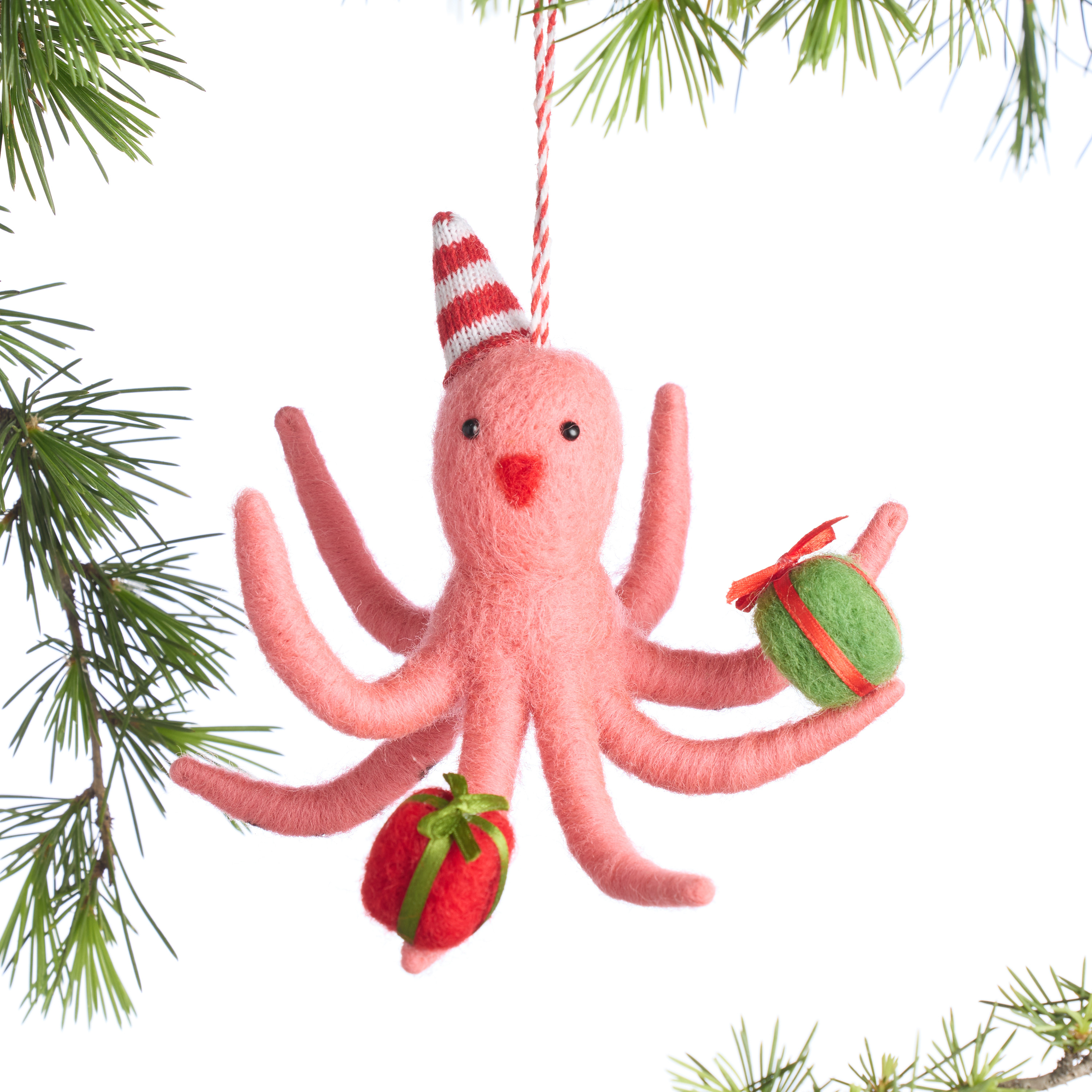 Pink Wool Octopus with Presents Ornament | World Market