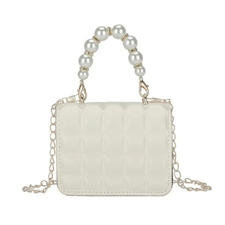 Edfrwws Unisex Adult Handbags Retro Grid Pu Shoulder Bag Casual Pearl Mini Purse White | Walmart (US)