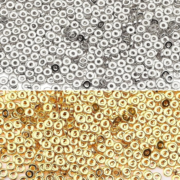 1500pcs 6mm Gold Silver Flat Round Spacer Beads for Jewelry Making | Amazon (US)