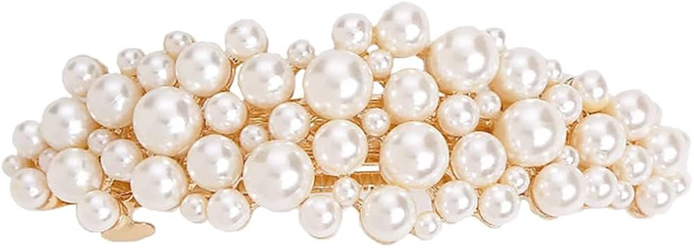 Yusier Large Pearl Hair Accessories Metal Vintage Hair Barrettes French Double Clasp Barrettes De... | Amazon (US)