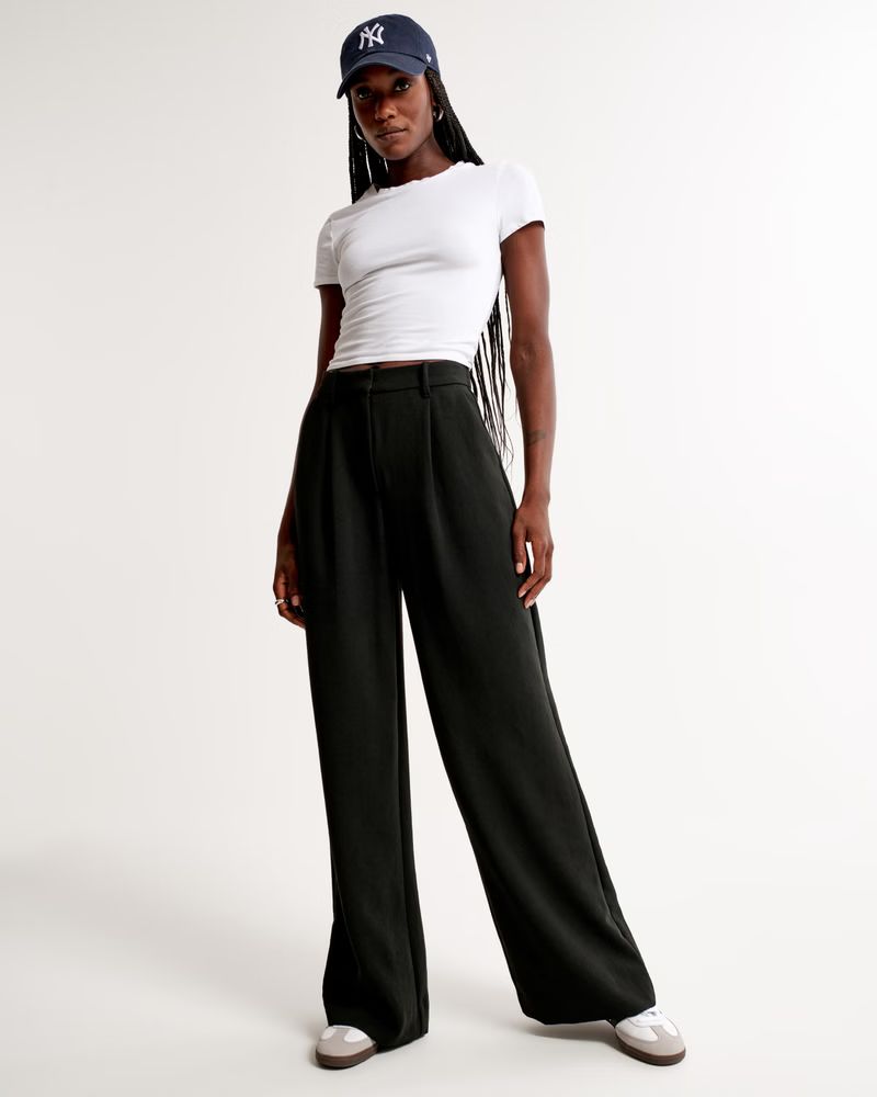 Premium Crepe Tailored Ultra Wide-Leg Pant | Abercrombie & Fitch (US)