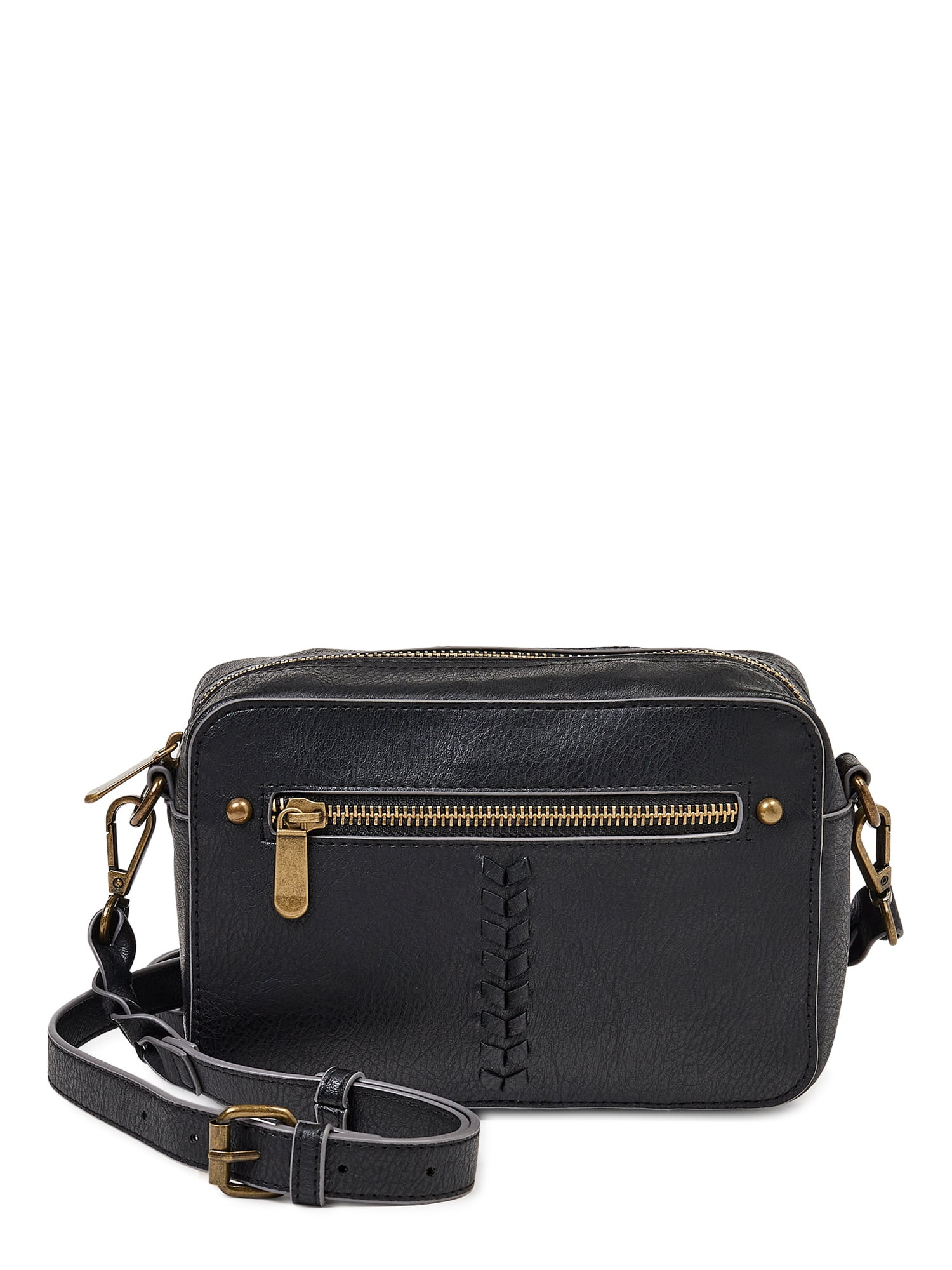 Time and Tru Women's Olivia Faux Leather Crossbody Handbag Black | Walmart (US)