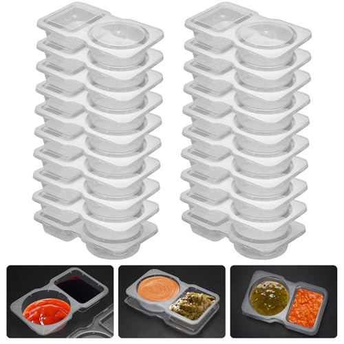 UVHJW 20 Sets Reusable Snack Container, Condiment Containers with Lid, 2 compartments Dipping Container for Refrige, Portion Control Containers, Takeaway Sauce Dip Case for Outdoor | Amazon (US)