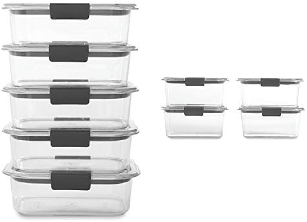 Rubbermaid Brilliance 3.2 and 4.7 Cup Food Storage Container Set, Clear, 18-Piece Set (9 Bases wi... | Amazon (US)