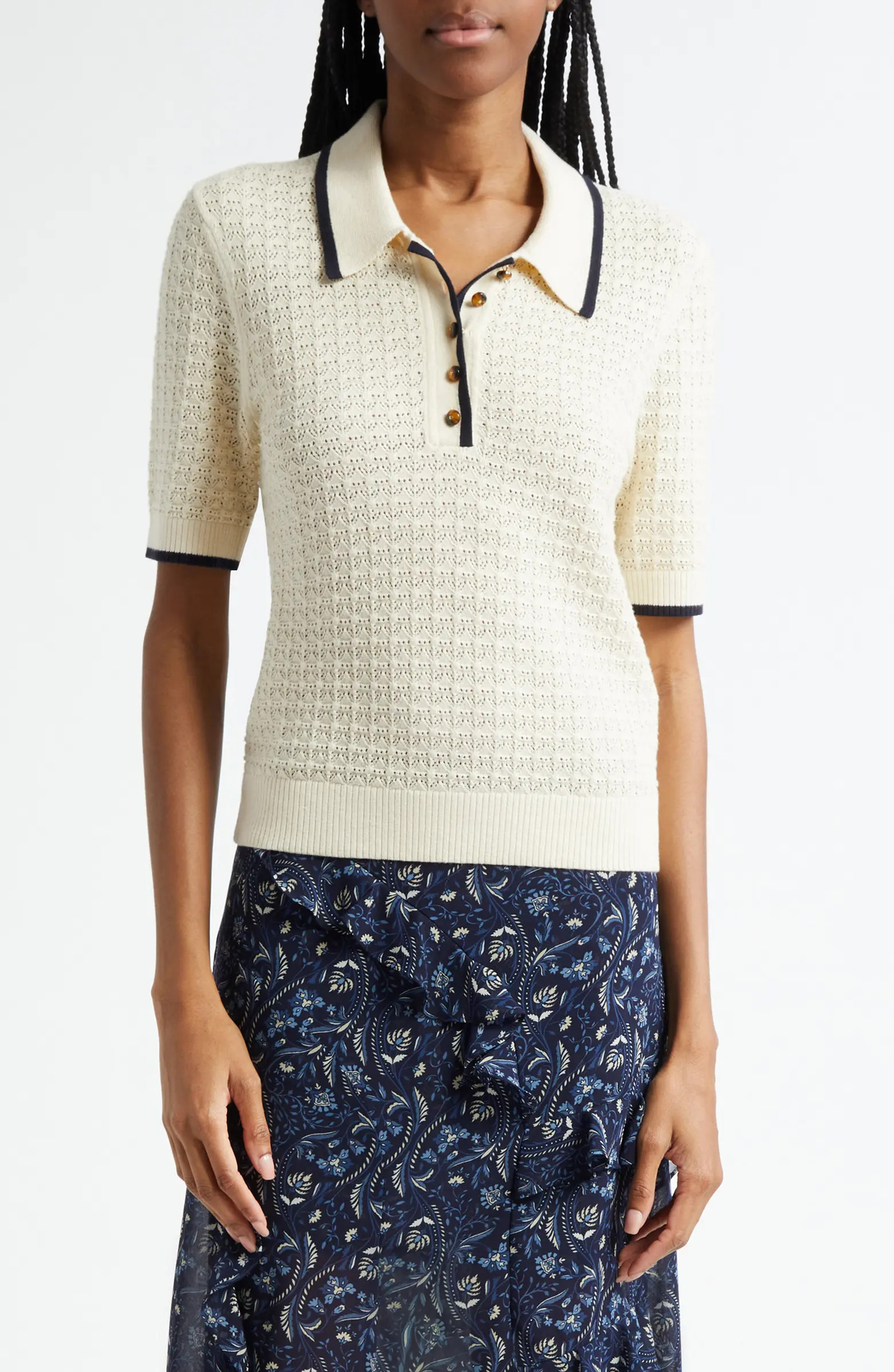 Veronica Beard Brandt Pointelle Polo Sweater | Nordstrom | Nordstrom