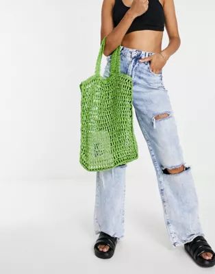 Topshop crochet tote bag in green | ASOS (Global)