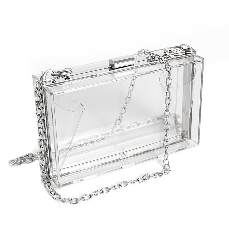 WJCD Women Clear Purse Acrylic Box Clutch Handbag, Small Transparent Crossbody Evening Bag Stadiu... | Amazon (US)