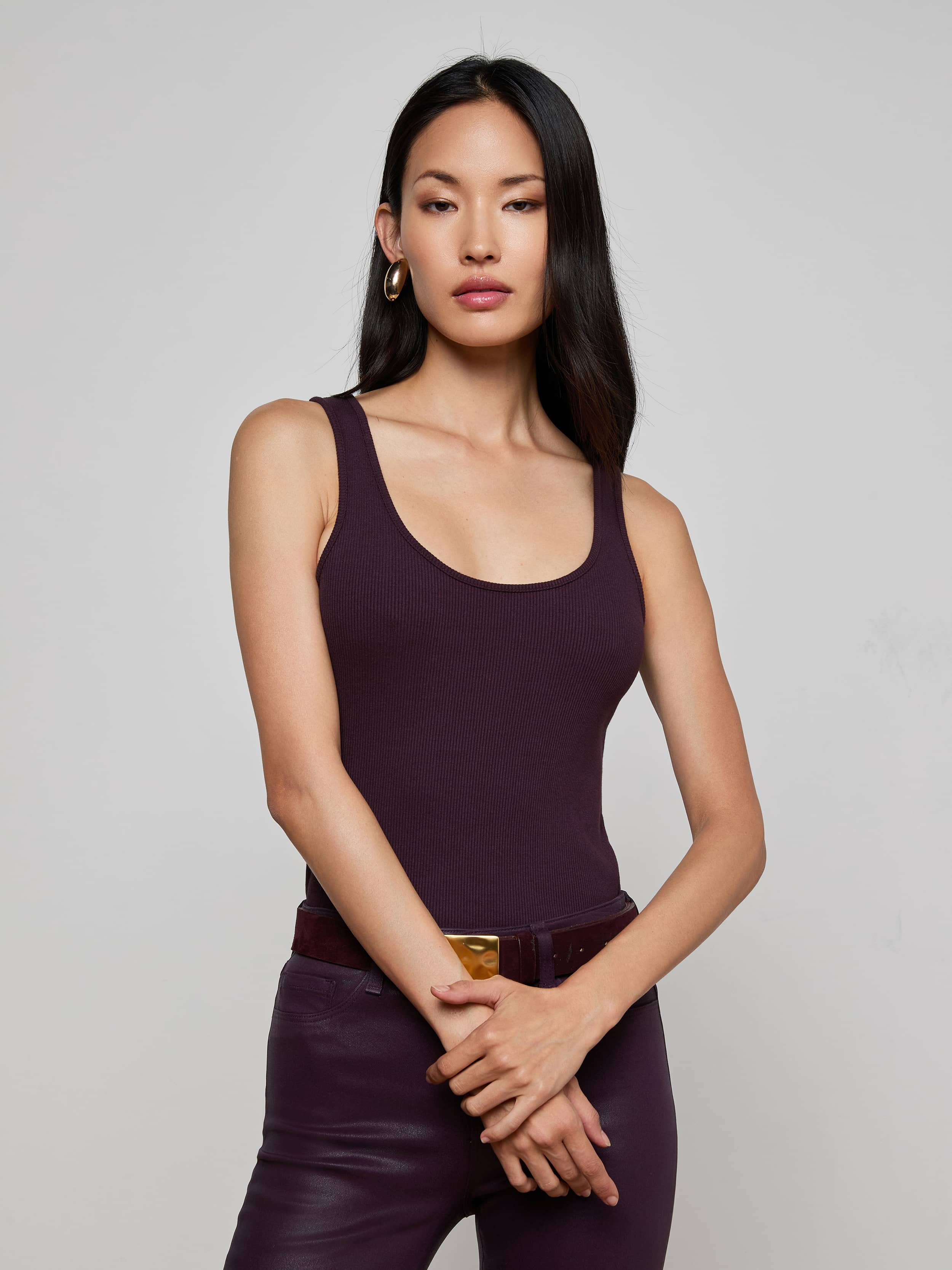 Adira Scoopneck Tank in Dark Malbec | L'AGENCE | L'Agence