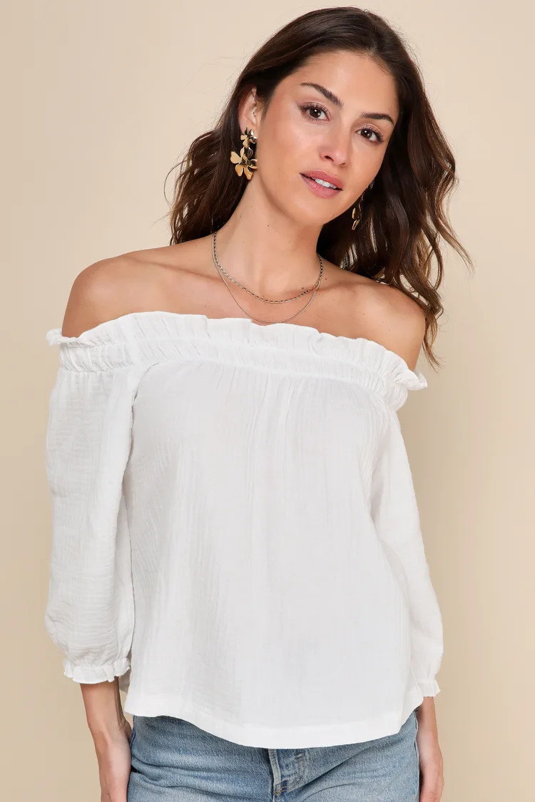 Sweet One White Off-the-Shoulder Three-Quarter Sleeve Top | Lulus