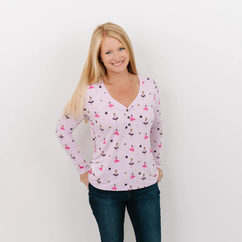 Women's Long Sleeve Henley Tee in Sugar Plum | Kyte BABY