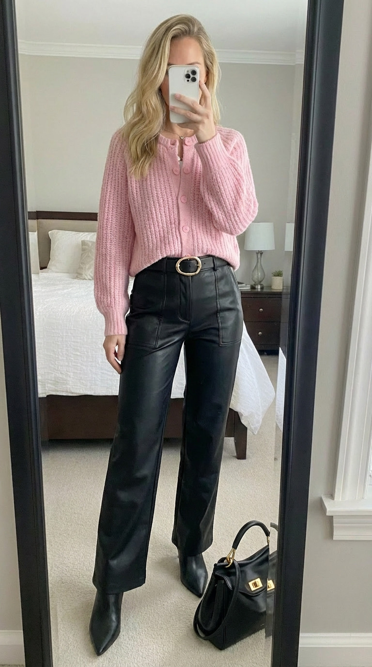 
Pink and leather perfection! 💕🖤
This pink chunky knit cardigan is SO cute! Love the oversized fit, button-front detail, and soft ribbed texture. The pretty blush pink color is perfect for adding a feminine touch to edgy pieces!
Paired it with black faux leather pants and a black belt for a chic contrast. Added black pointed toe ankle boots and my structured black handbag with gold hardware to complete the look. This outfit is the perfect balance of soft and edgy!
The cardigan is incredibly cozy and comes in multiple colors - can be styled so many ways! These high-waisted leather pants with front pockets are incredibly flattering and such a wardrobe staple.
Perfect outfit for date night, girls night out, brunch, casual Fridays, or anytime you want to look polished but still feel comfortable!
Shop this look by following me in the LTK app 🛍️
#LTKfinds #LTKstyletip #LTKunder100 #pinkcardigan #chunkyknit #leatherpants #fauxleather #blackandpink #blackboots #pointedtoeboots #anklebooties #structuredbag #handbag #goldhardware #ootd #outfitinspo #datenight #casualchic #edgystyle #falloutfit #winterstyle #fashionfinds #elevatestyle 

 

#LTKdayinmylife #LTKgrwm #LTKootd