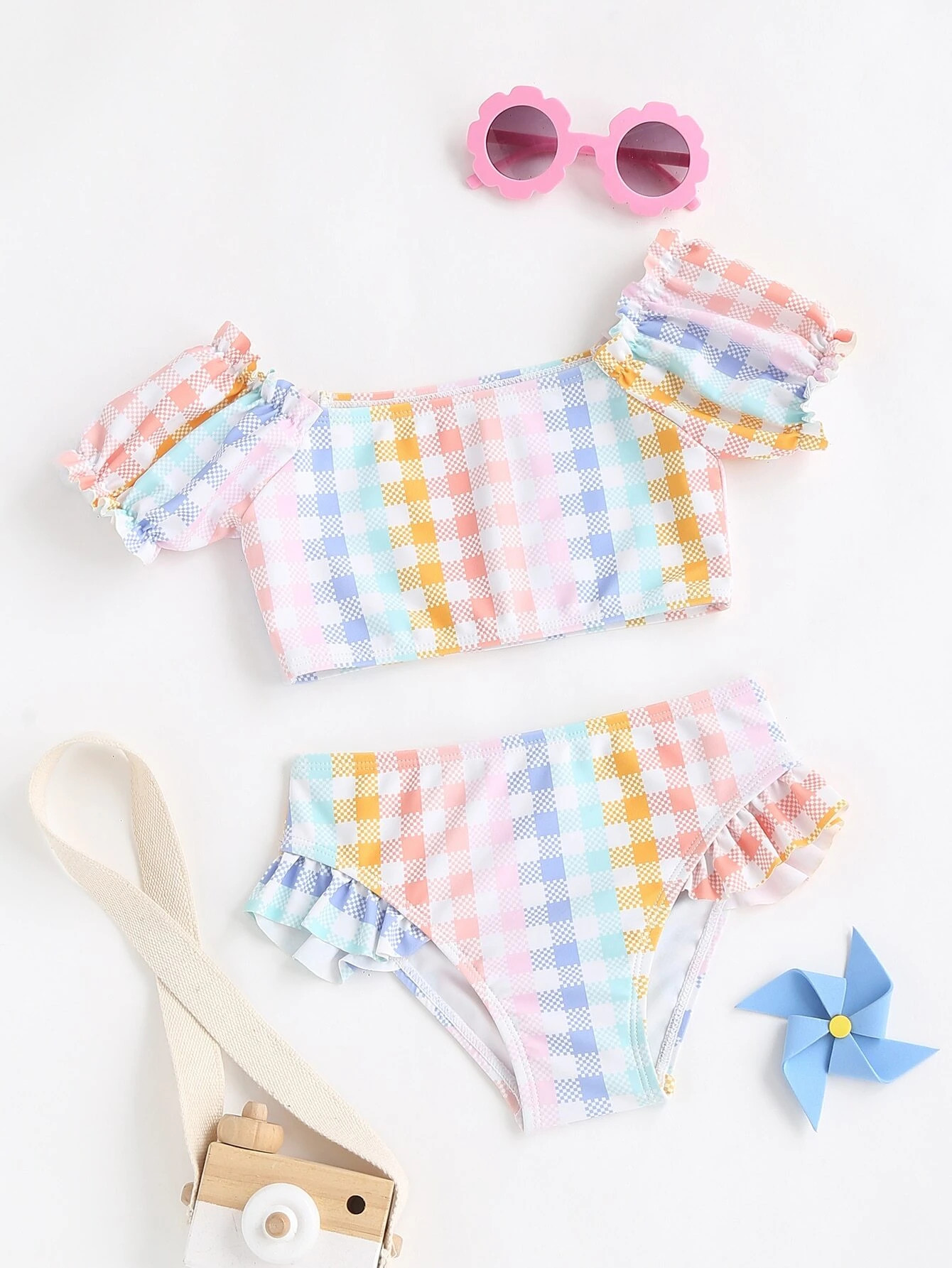Toddler Girls Plaid Frill Trim Bikini Swimsuit | SHEIN