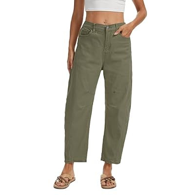 DAOAO Barrel Jeans for Women Mid Rise Pull On Wide Leg Cropped Stretchy Boyfriend De… | Amazon (US)