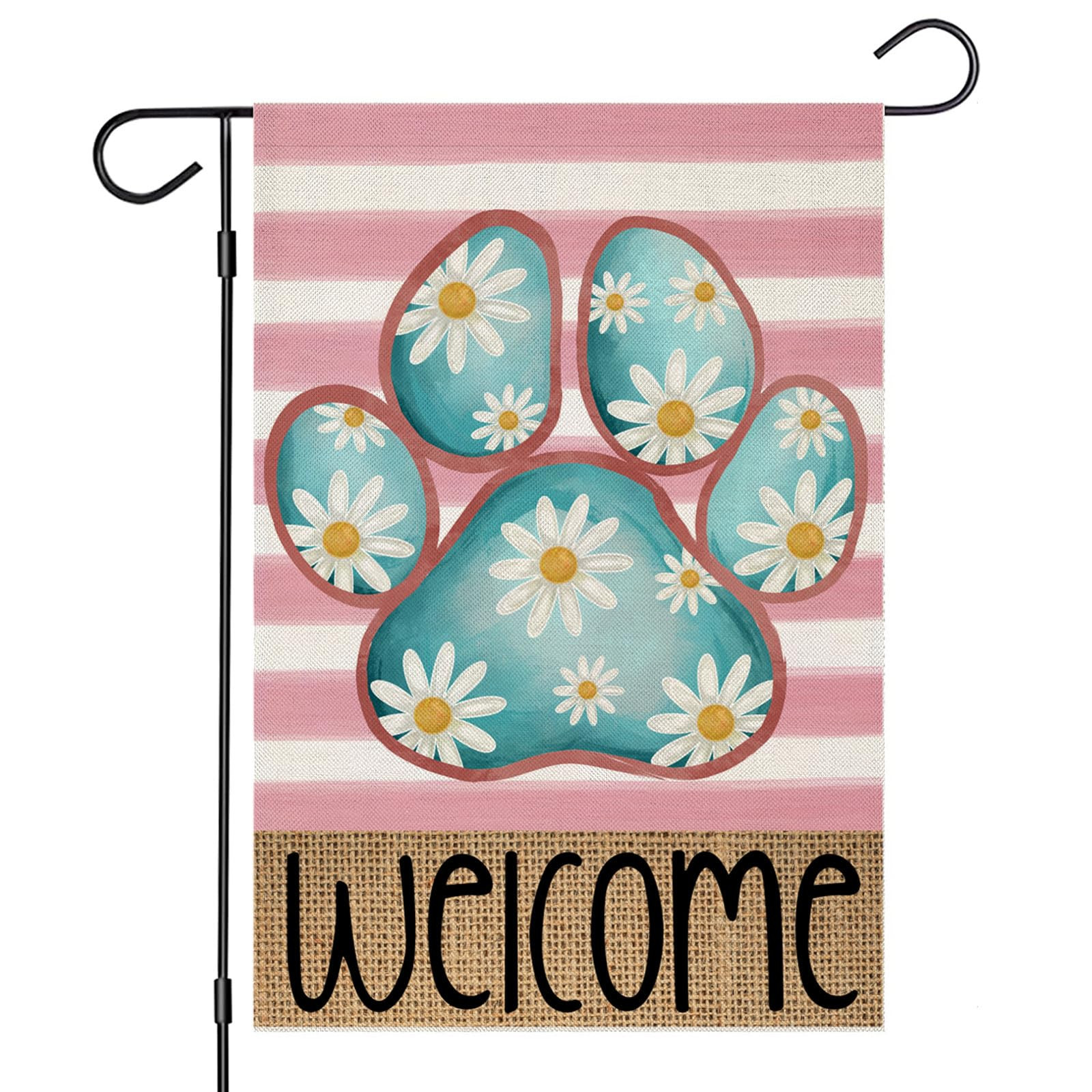 Welcome Spring Garden Flags for Outside, Dog Paw with Daisy Flowers Stripes Yard Decoration, Smal... | Amazon (US)