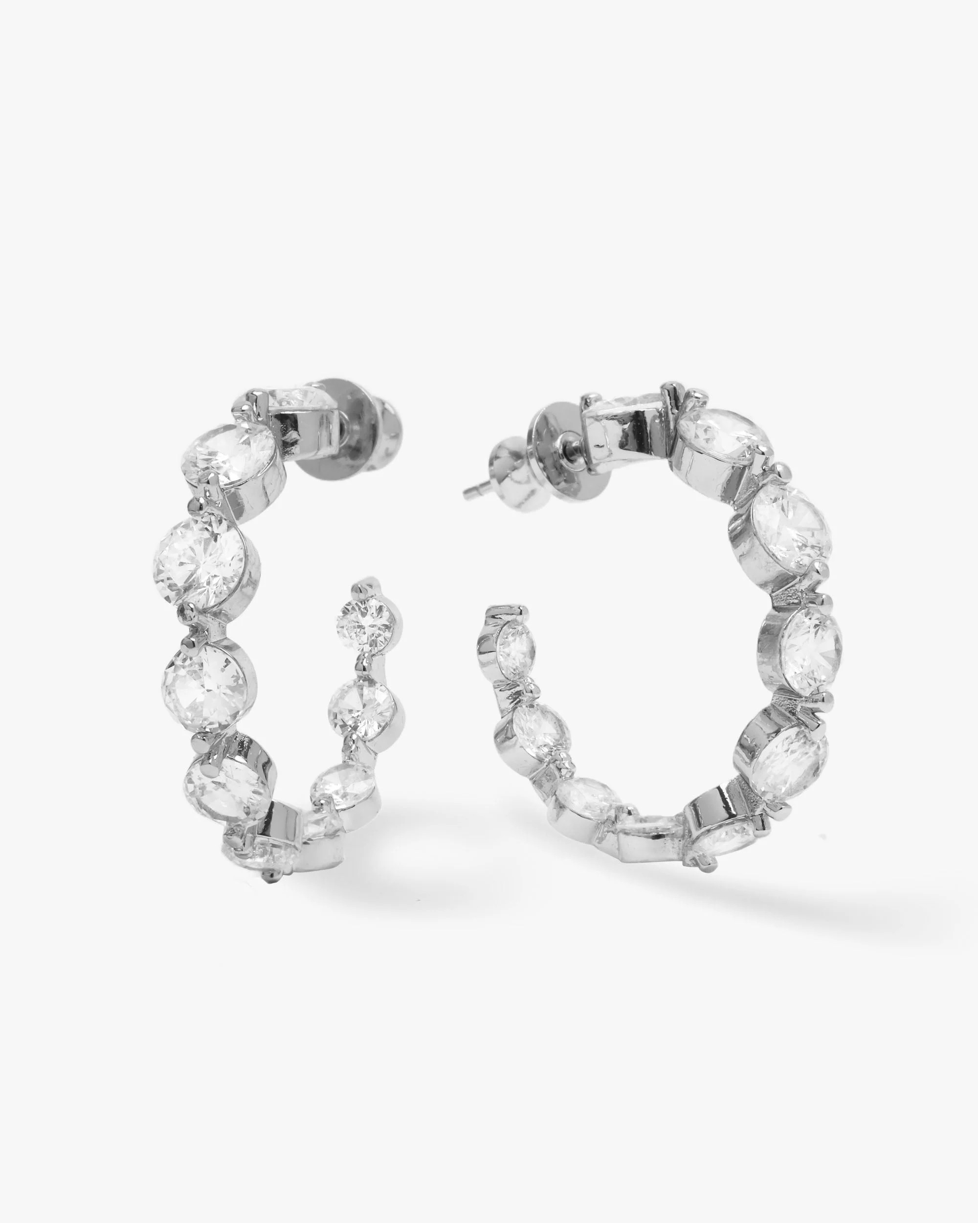 She's an Icon .75" Graduated Hoops Earrings - Silver Simulated Diamond | Melinda Maria Jewelry