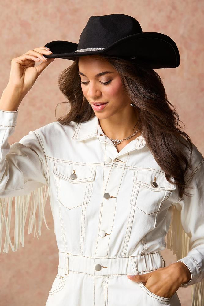rhinestone strap faux suede cowboy hat | Versona