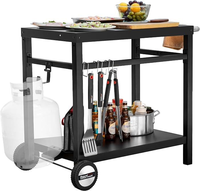 Royal Gourmet Dining Cart Table with Double-Shelf, Movable Stainless Steel Flattop Grill Cart, Ho... | Amazon (US)