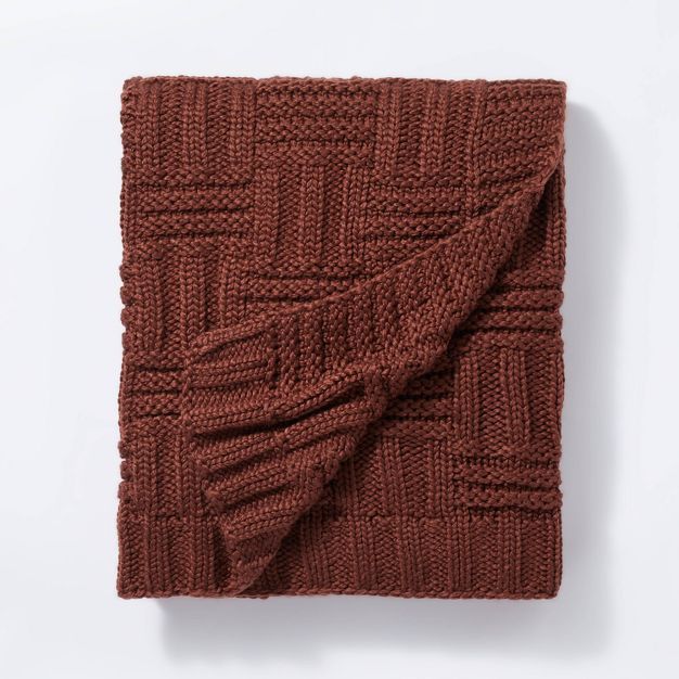 Basket Weave Knit Throw Blanket Mahogany - Threshold&#8482; designed with Studio McGee | Target