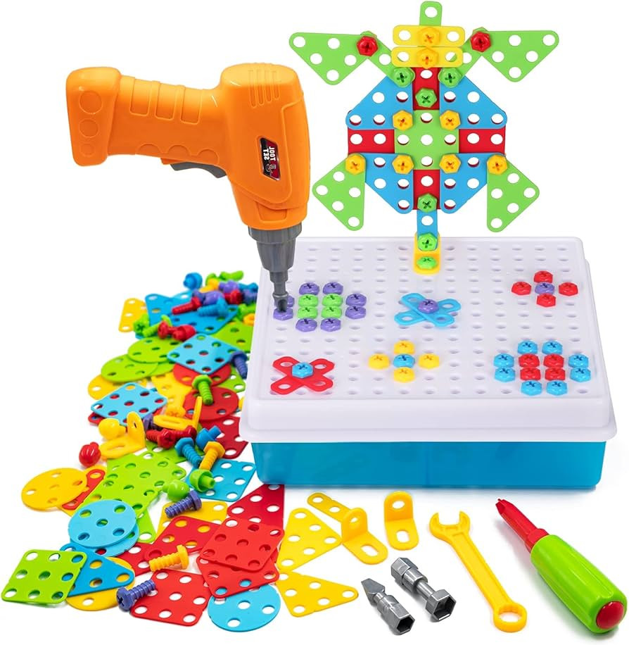 STEM Drill & Build Kit for Kids Ages 3-8 | Electric Toy Drill with 193+ Pieces (Screws, Nuts, Rai... | Amazon (US)