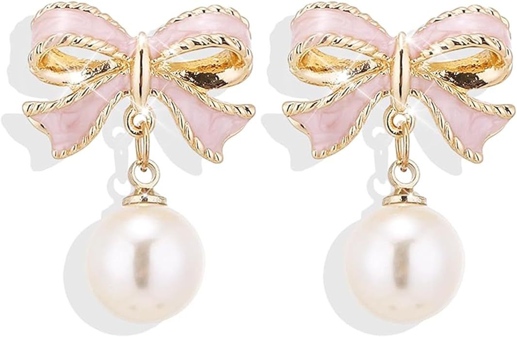 Silver Bow Earrings for Women Trendy Silver Prom Earrings for Wedding Rhinestone Statement Earrin... | Amazon (US)