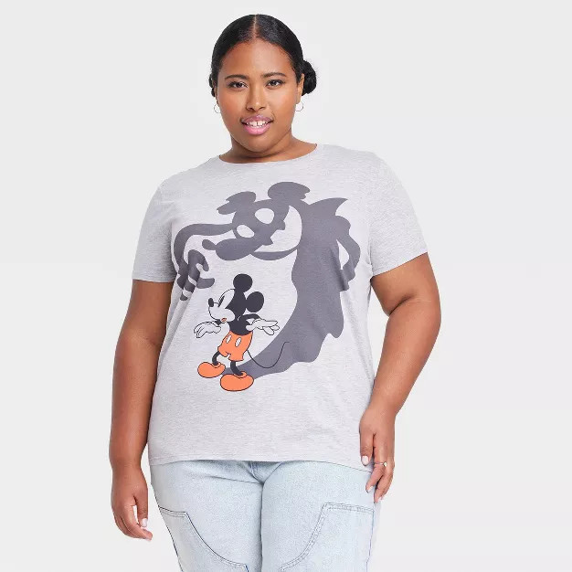 Women's Disney Mickey Mouse Shadow Short Sleeve Graphic T-Shirt - Heather Gray | Target