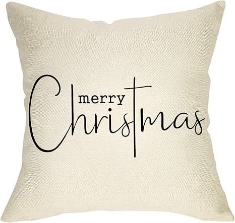 Softxpp Merry Christmas Throw Pillow Cover, Decorative Xmas Sign Rustic Cushion Case, Farmhouse H... | Amazon (US)