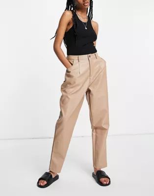 In The Style faux leather trousers in stone | ASOS (Global)