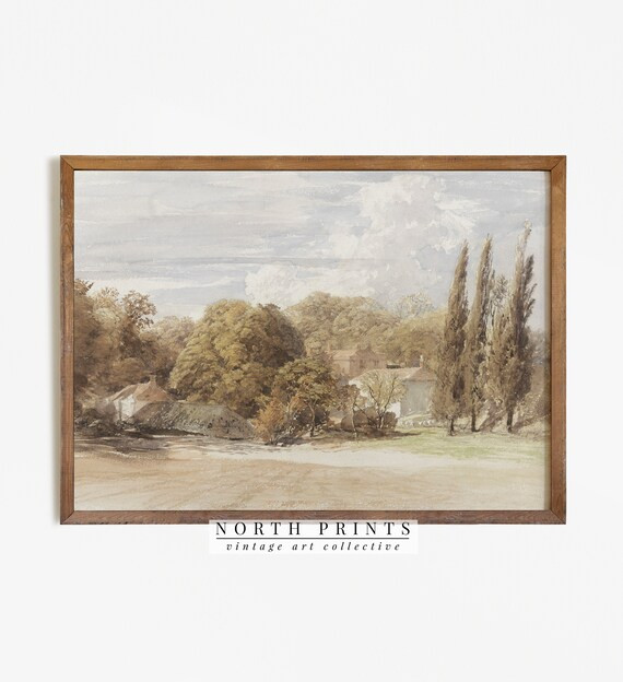 Muted Watercolor Landscape Painting | Vintage European Art Print | Digital PRINTABLE | 707 | Etsy (US)