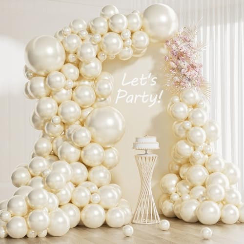 HKYOOD 118Pcs Pearl Balloon Garland Arch Kit - Wedding Party Decorations with Pearl White Sand Double Stuffed Pearl Ivory Balloons for Engagement Bridal Shower Birthday Baby Shower Party Decorations | Amazon (US)