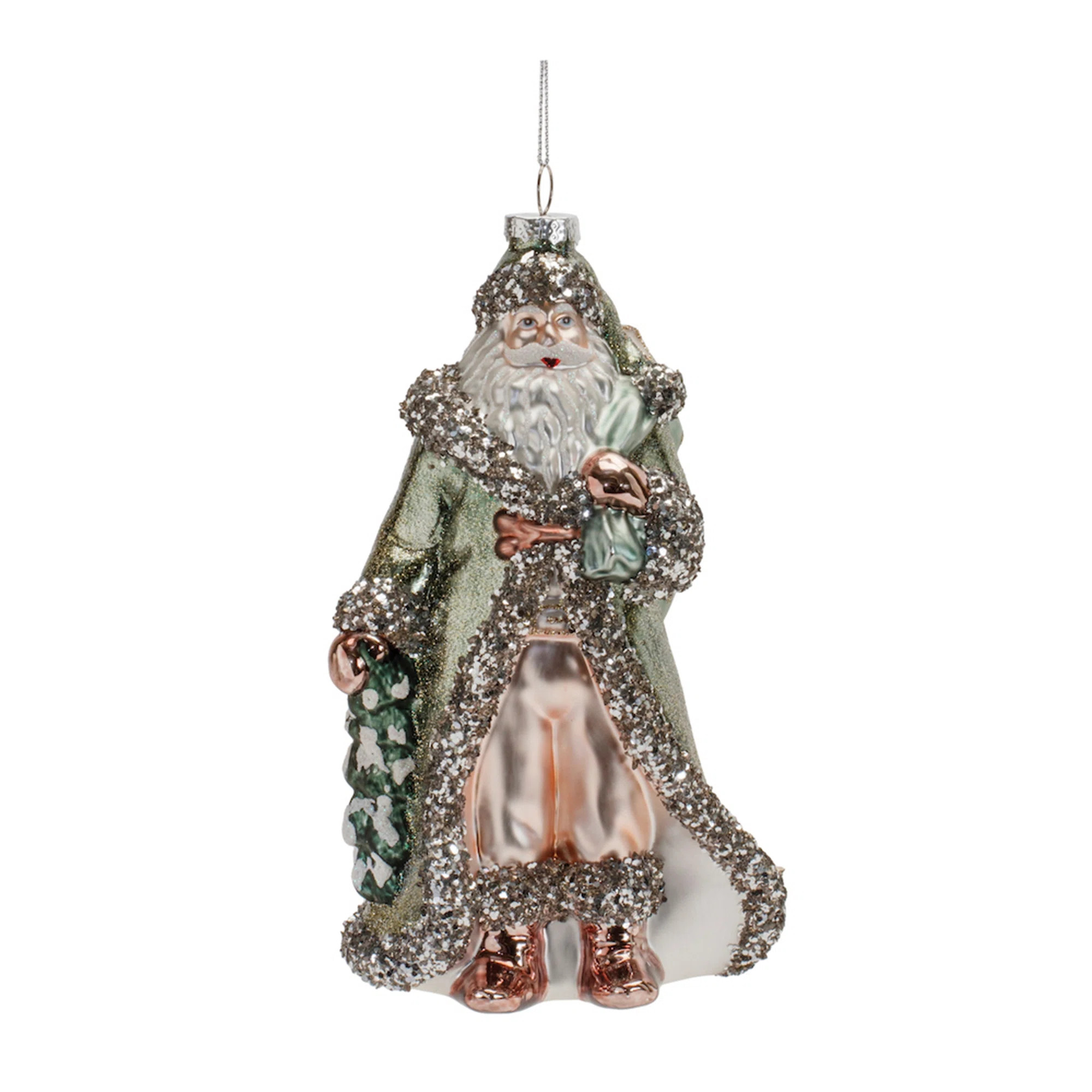 Glittered Green Glass Santa Ornament (Set of 6) (Set of 6) | Wayfair North America