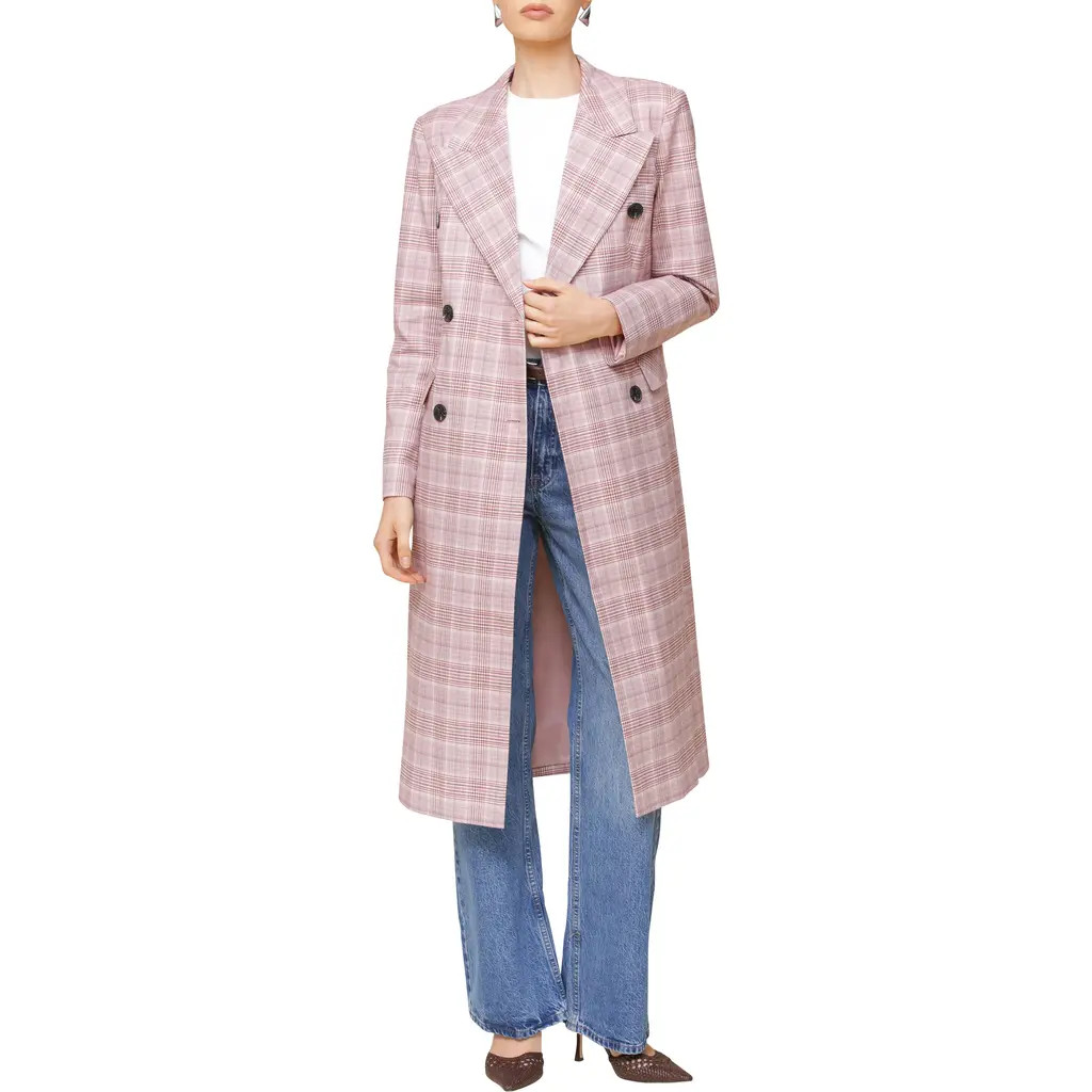 Avec Les Filles Plaid Double Breasted Coat in Pink-Red at Nordstrom, Size Large | Nordstrom