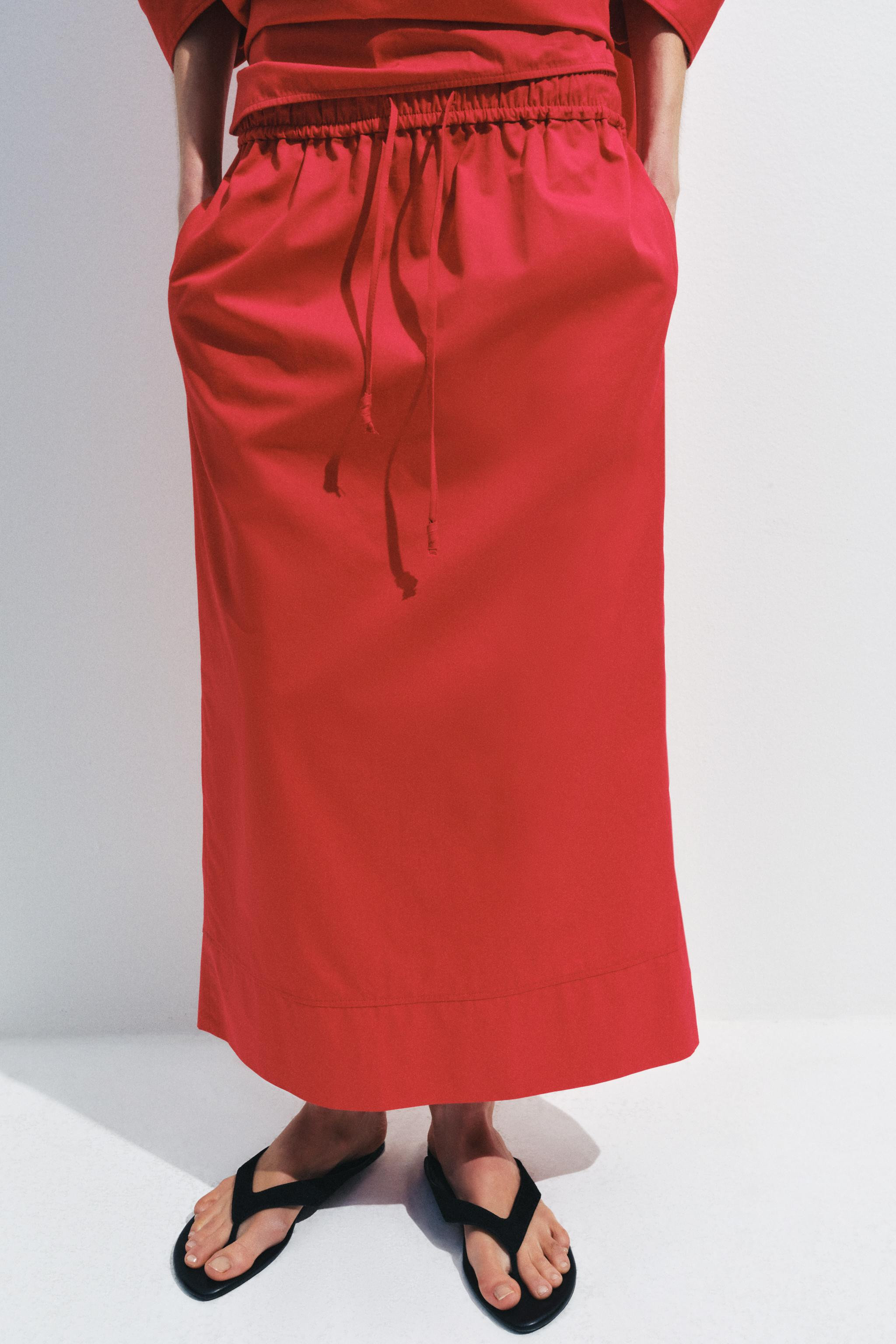 ZW COLLECTION POPLIN MIDI SKIRT | Zara US