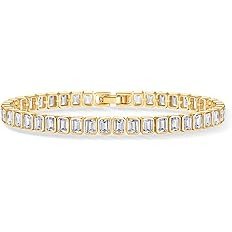 PAVOI 14K Gold Plated Tennis Bracelets for Women - Bezel Set Cubic Zirconia Bracelet - Simulated ... | Amazon (US)