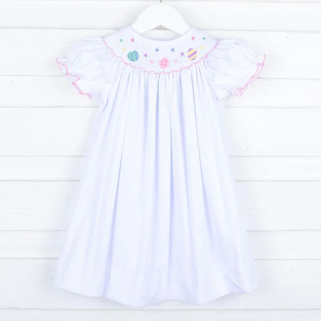 Easter Eggs Smocked White Bishop Dress | Classic Whimsy