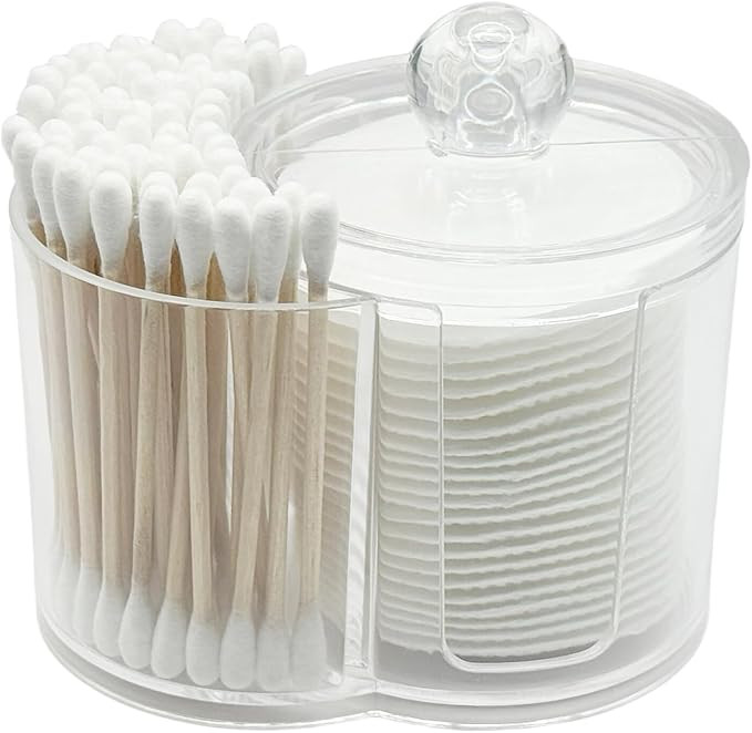 Qtip Holder with Dual Compartments - Clear Cotton Swab and Cotton Balls Organizer - Transparent B... | Amazon (US)