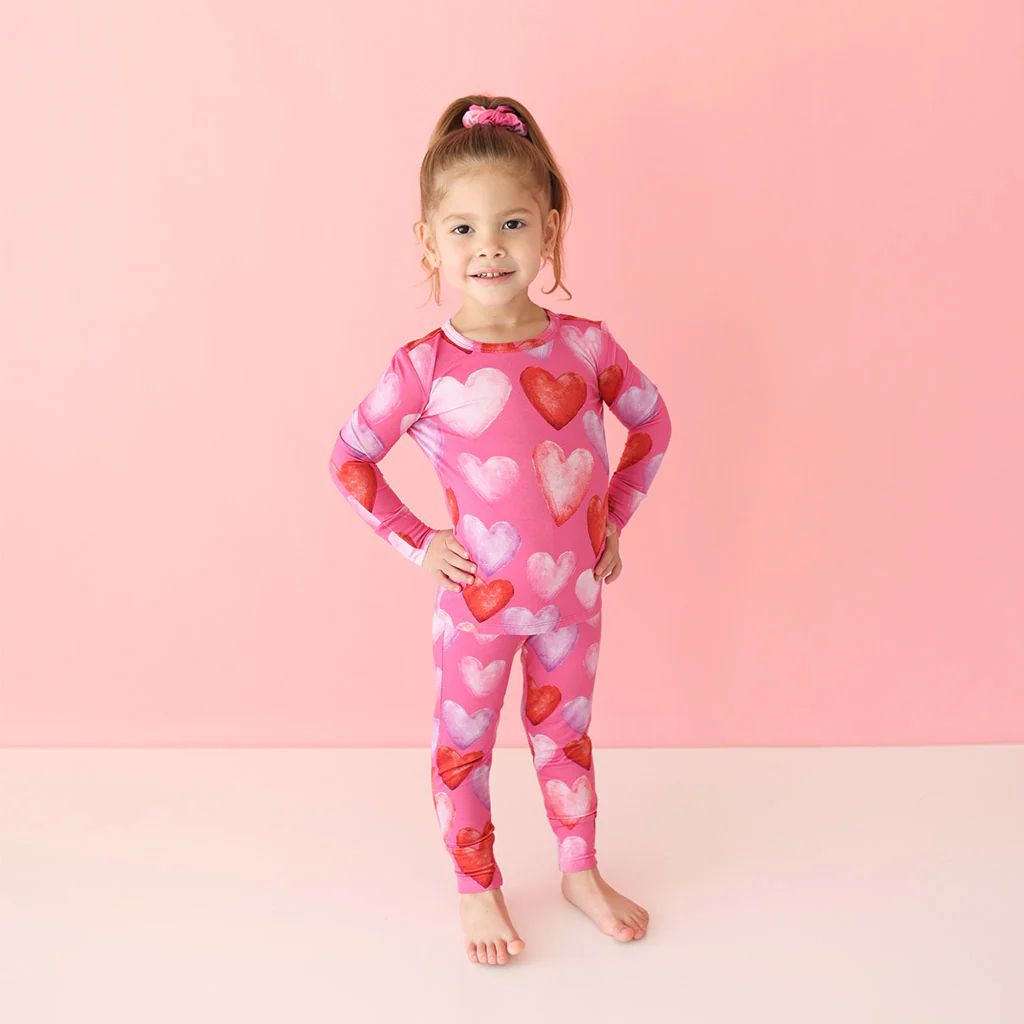 Hearts Pink Long Sleeve Toddler Pajamas | Posh Valentine | Posh Peanut